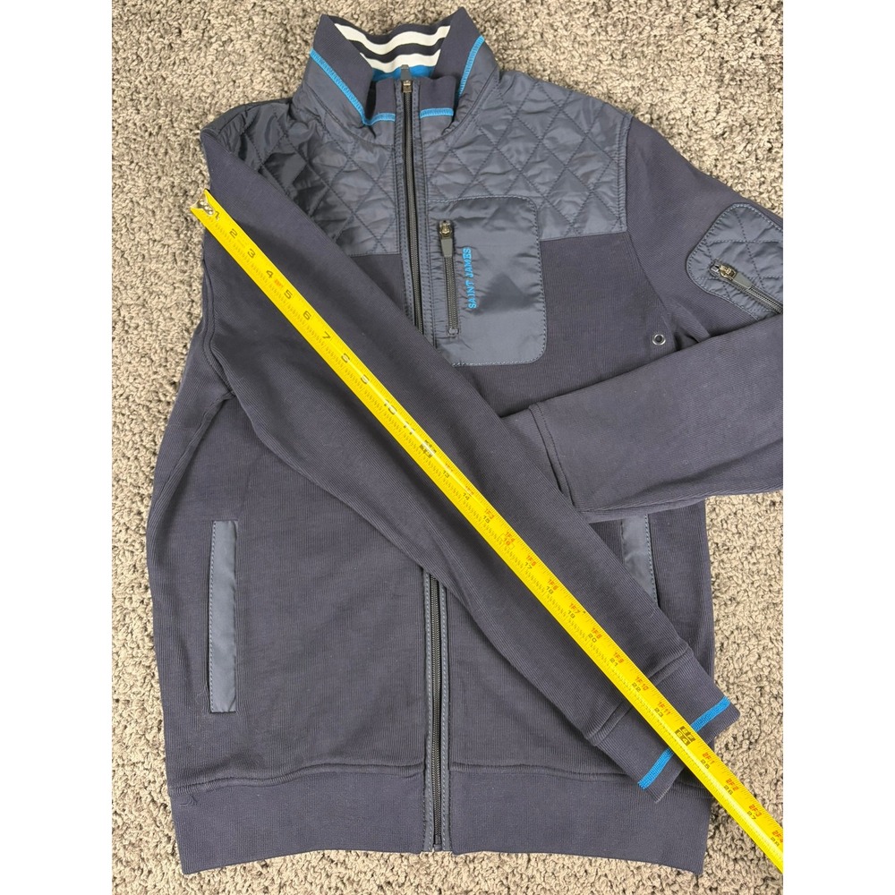 Saint James Mens Navy Blue Quilted Hybrid Full Zip Knit Cardigan Jacket Size S - Picture 7 of 10
